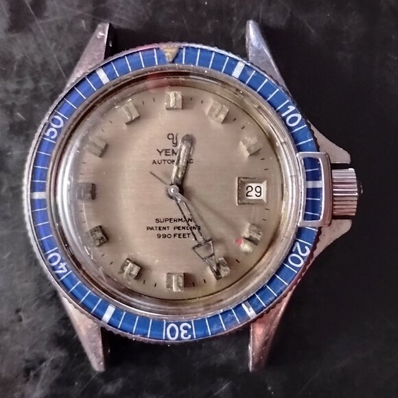 VINTAGE Yema Watch Superman Grey / Bakelite Blue (no band) - Picture 9 of 10